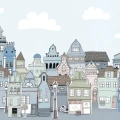 London Houses sininen talotapetti Rebel Wallsilta R14603 koko kuvio