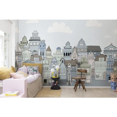 Makuuhuoneen kuvatapetti taloilla Rebel Wallsilta London Houses R14603 image