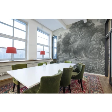 Jungle Land harmaa viidakkotapetti ruokailuhuoneeseen Rebel Wallsilta R14611 image