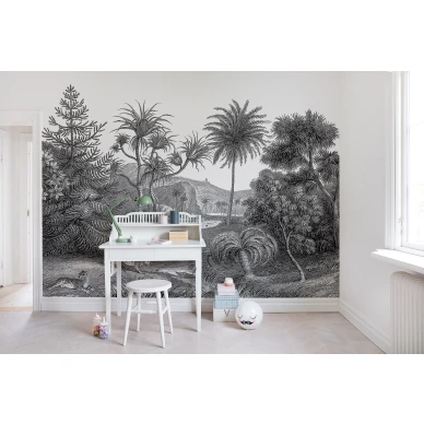Jungle Land mustavalkoinen viidakkotapetti lastenhuoneeseen Rebel Wallsilta R14612 image