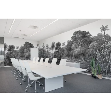 Jungle Land mustavalkoinen viidakkotapetti ruokailuhuoneeseen Rebel Wallsilta R14612 image