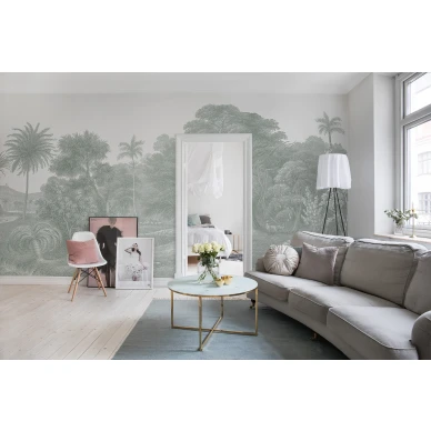 Jungle Land vaaleanvihrea viidakkomaisema muraltapetti olohuoneeseen Rebel Wallsilta R14613 image