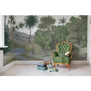 Jungle Land vihrea viidakkomaisema muraltapetti lastenhuoneeseen Rebel Wallsilta R14614 image