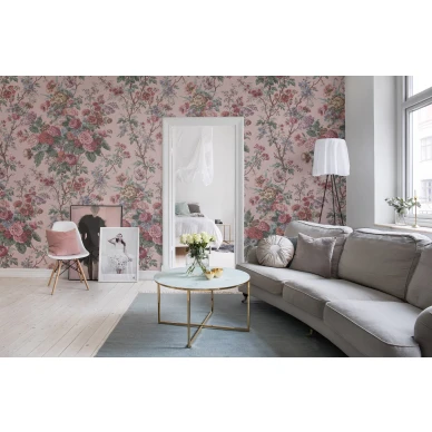 Porcelain roosa suurikuvioinen kukkatapetti olohuoneeseen Rebel Wallsilta R13254 image