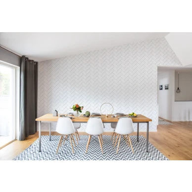 Fishbone Tiles valkoinen kalaruotokuvioinen muraltapetti ruokailuhuoneeseen Rebel Wallsilta R14781 kuva