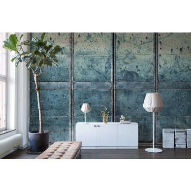 Metal Gradient teollisuustyylinen sininen muraltapetti olohuoneeseen Rebel Wallsilta R14911 kuva