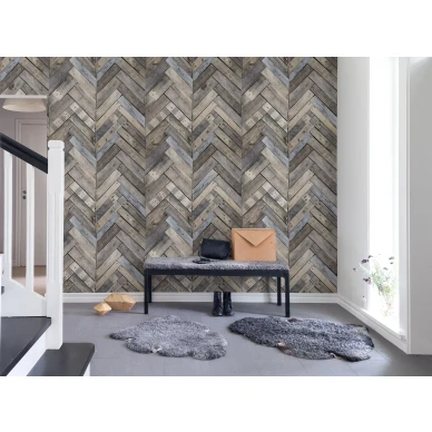 West Coast ruskea puupaneeli eteisen muraltapetti Rebel Wallsilta R15161 image