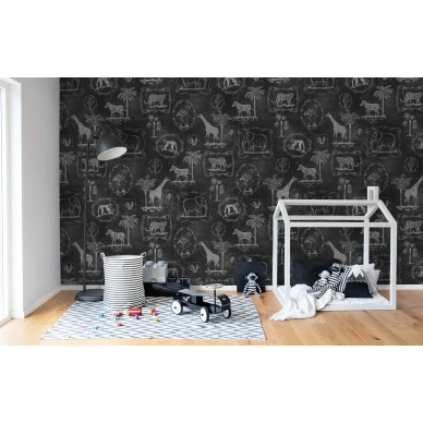 Animal Party musta elaintapetti lastenhuoneeseen Rebel Wallsilta R15273 kuva