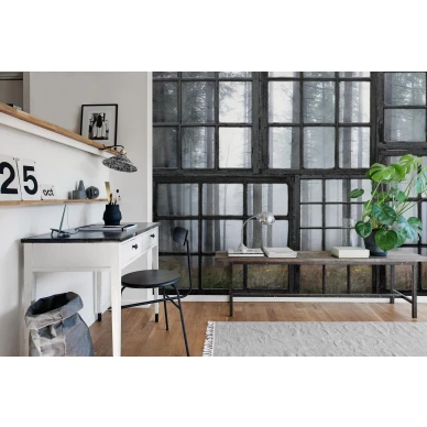 Cabin ikkunatapetti metsanakymalla kotitoimistoon Rebel Wallsilta R15341 kuva