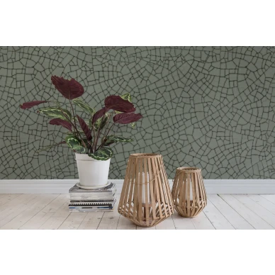 Raku Crackle vihrea graafinen tapetti olohuoneeseen Rebel Wallsilta R14672 image