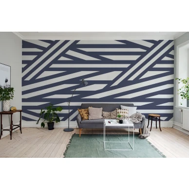 Sailors Sea sininen raidallinen graafinen muraltapetti olohuoneeseen Rebel Wallsilta R15141 kuva