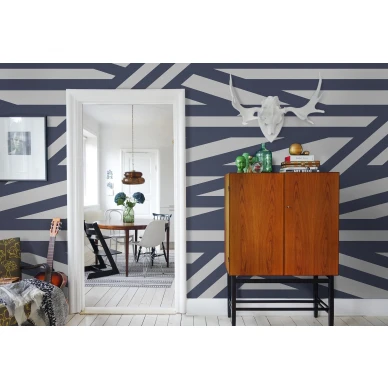 Sailors Sea sininen raidallinen muraltapetti olohuoneeseen Rebel Wallsilta R15141 kuva