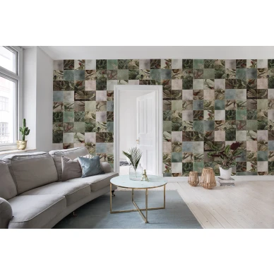 Birds of Paradise ruudullinen laattatapetti linnuilla Rebel Wallsilta R15071 kuva