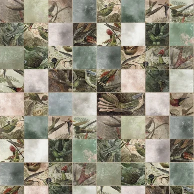 Birds of Paradise ruudullinen lintutapetti Rebel Wallsilta R15071 kuva