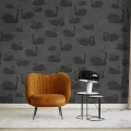 Cygne Noir musta lintutapetti olohuoneeseen Rebel Wallsilta R17121