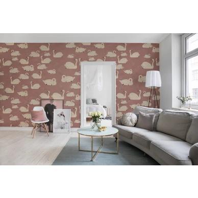 Cygne roosa joutsentapetti olohuoneeseen Rebel Wallsilta R17122 image
