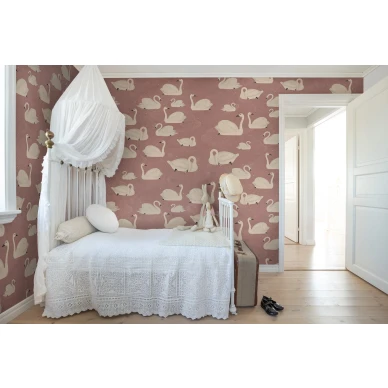 Cygne roosa lintutapetti lasten makuuhuoneeseen Rebel Wallsilta R17122 image