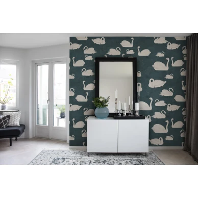 Cygne sininen joutsentapetti olohuoneen muraltapetti Rebel Wallsilta R17123 image