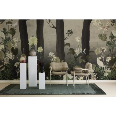 Rabbit Hole vaalea maaginen metsatapetti muraltapetti Rebel Wallsilta R17132 kuva