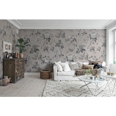 Thorn Rose vaalea romanttinen kukkatapetti olohuoneeseen Rebel Wallsilta R13075 image