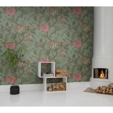 Growing Wilderness vihrea kukkatapetti olohuoneeseen Rebel Wallsilta R13212 image