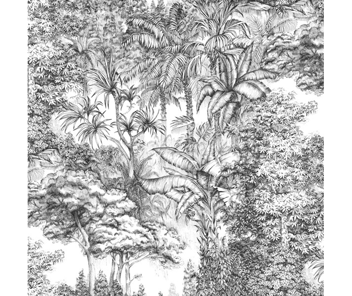 Secret Garden mustavalkoinen viidakkotapetti Rebel Wallsilta R14704 image