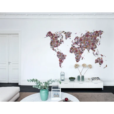 Floral World roosa kukkakuvioinen karttatapetti olohuoneeseen Rebel Wallsilta R15821 kuva