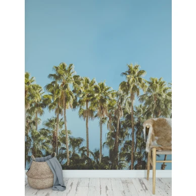 Riviera Daydream sininen vihrea palmutapetti nuortenhuoneeseen Rebel Wallsilta R16051 kuva