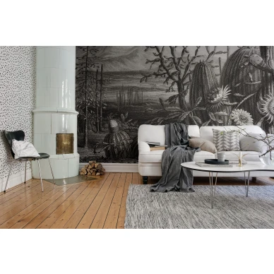 Cactus Garden mustavalkoinen kaktustapetti olohuoneeseen Rebel Wallsilta R15741 image