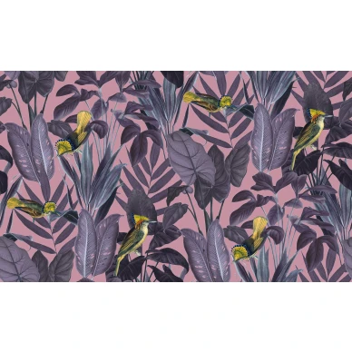 Yellow Bird liila suurikuvioinen lintutapetti koko kuvio Rebel Wallsilta R15732 kuva