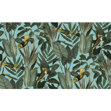 Yellow Bird turkoosi lintutapetti koko kuvio Rebel Wallsilta R15731 kuva