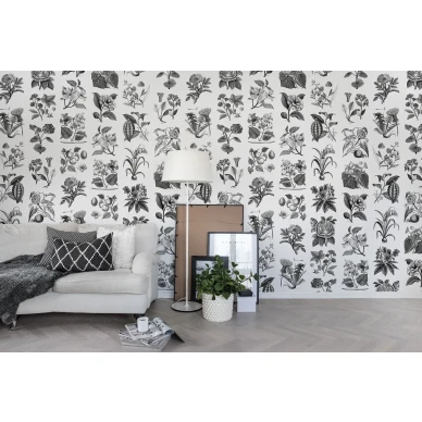 Fruit and Flora klassinen mustavalkoinen kukkatapetti Rebel Wallsilta R13171 kuva