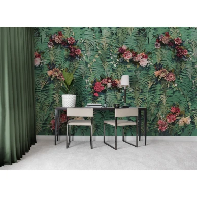 Unfading Flowers vihrea kukkatapetti tyohuoneeseen Rebel Wallsilta R15801 image