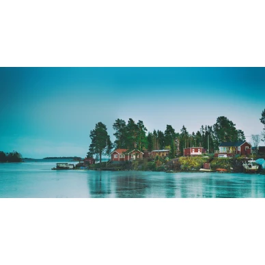 Cottage Island talvinen merimaisema valokuvatapetti koko kuvio Rebel Wallsilta R16331 kuva