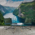 Fjord valokuvatapetti Norjan vuonoilla toimistoon Rebel Wallsilta R16411