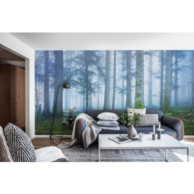 Blue Forest sininen metsatapetti valokuvatapetti olohuoneeseen Rebel Wallsilta R16661 image