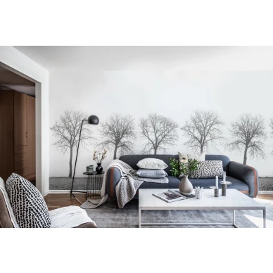 Tree Soldiers mustavalkoinen puutapetti valokuvatapetti olohuoneeseen Rebel Wallsilta R12981 image