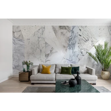Big Diamond vaalea ylellinen marmoritapetti olohuoneeseen Rebel Wallsilta R13426 kuva