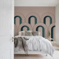 Arch Deco roosa kaareva graafinen muraltapetti makuuhuoneeseen Rebel Wallsilta R16101