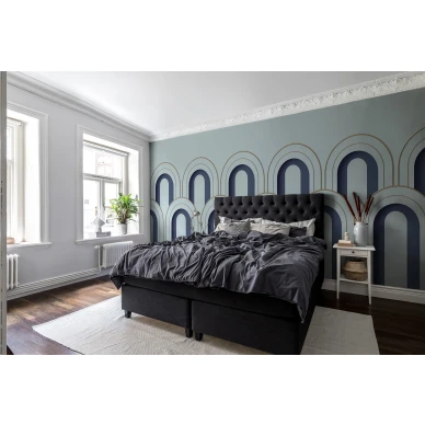 Arch Deco sininen graafinen muraltapetti makuuhuoneeseen Rebel Wallsilta R16102 image