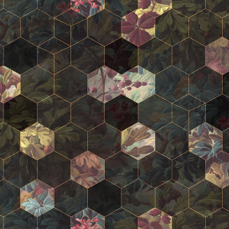 Vinum Hexagon geometrinen kukkakuvioinen muraltapetti Rebel Wallsilta R16241 image