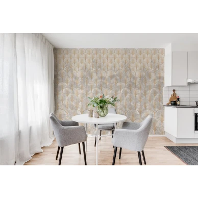 Opulent Shadows geometrinen kaareva muraltapetti art deco tyylinen ruokailuhuoneen tapetti Rebel Wallsilta R16271 kuva