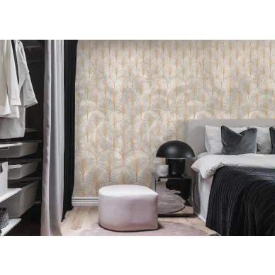 Opulent Shadows geometrinen kaareva muraltapetti makuuhuoneeseen Rebel Wallsilta R16271 kuva