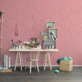 Happy Hills roosa graafinen lastenhuoneen muraltapetti Rebel Wallsilta R16283