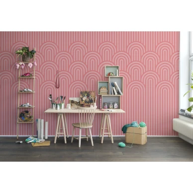 Happy Hills roosa graafinen lastenhuoneen muraltapetti Rebel Wallsilta R16283 kuva