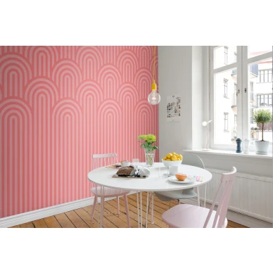 Happy Hills roosa graafinen muraltapetti keittioon Rebel Wallsilta R16283 kuva