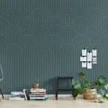 Happy Hills sinivihrea graafinen muraltapetti olohuoneeseen Rebel Wallsilta R16281