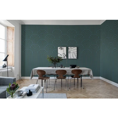 Happy Hills sinivihrea graafinen muraltapetti ruokailuhuoneeseen Rebel Wallsilta R16281 kuva