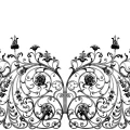 Garden Gate mustavalkoinen kuviollinen muraltapetti koko leveys Rebel Wallsilta R13241