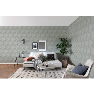 Hexagon vihrea geometrinen betonilaattakuvio olohuoneen muraltapetti Rebel Wallsilta R12821 image